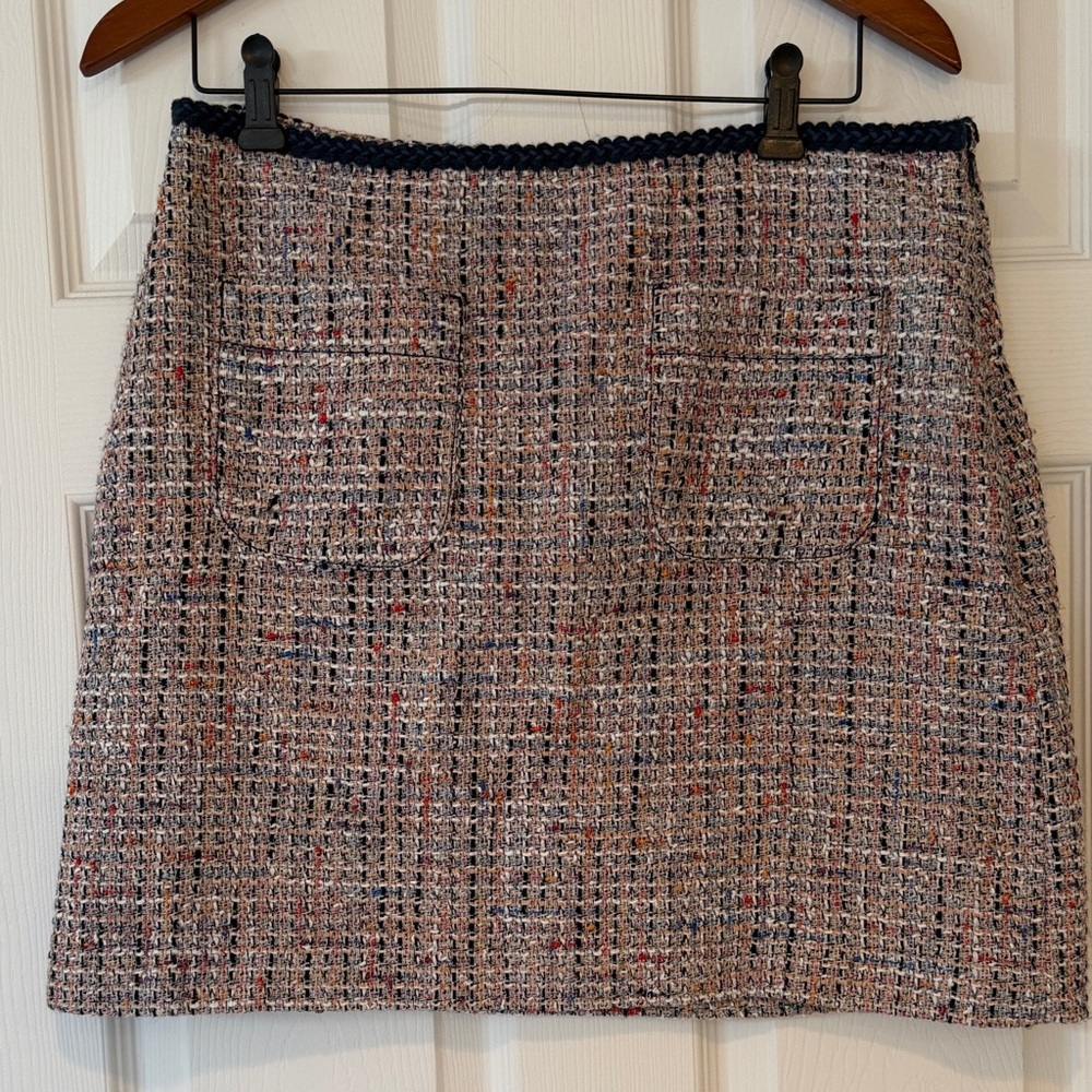 LOFT Multicolor Tweed Mini Skirt with Navy Trim